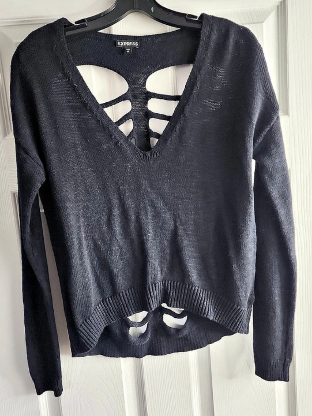 Express Ribbed Ladder-Back Cutout Sweater Black XS